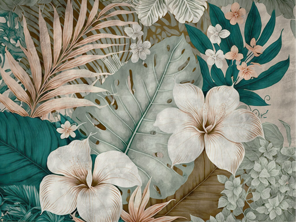 Flores brancas em turquesa — design completo