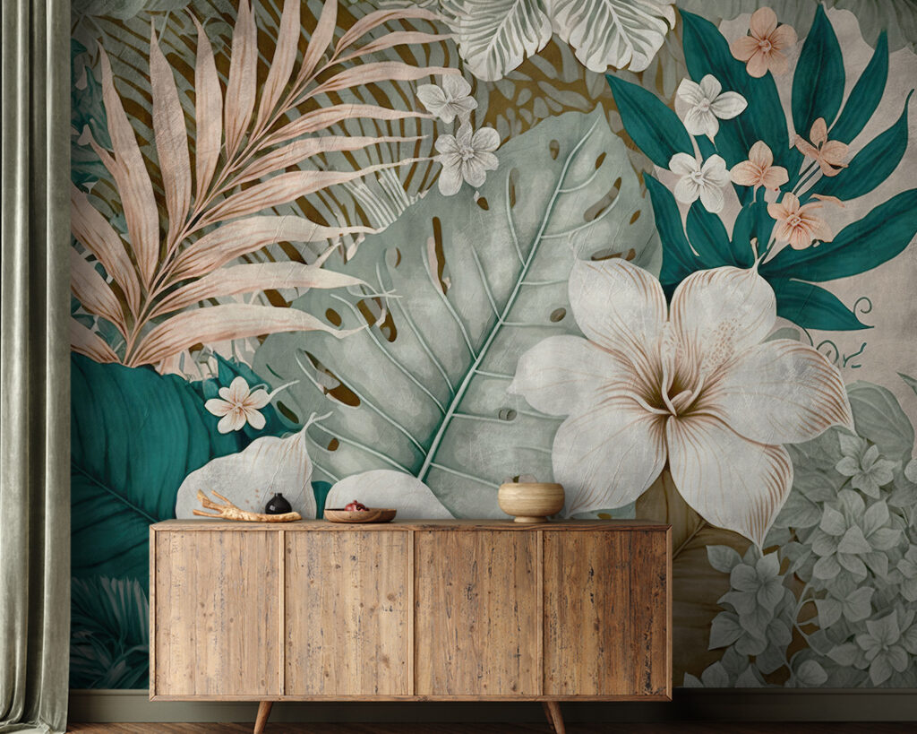 Flores brancas em turquesa — interior 1