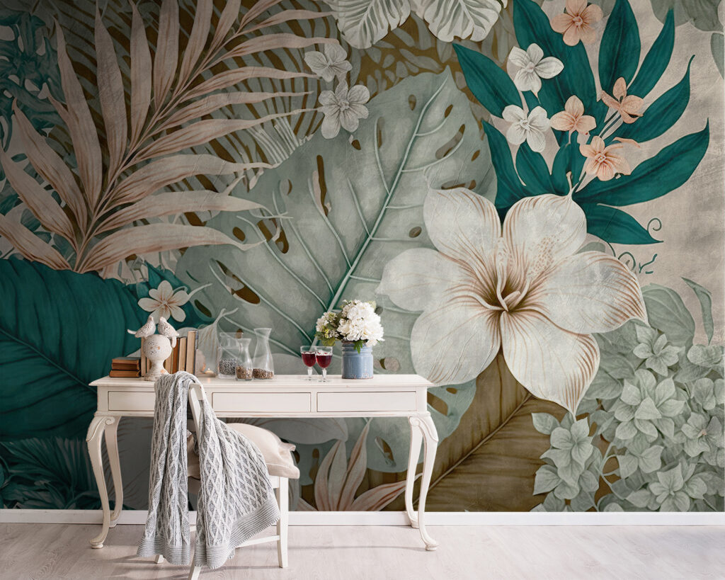 Flores brancas em turquesa — interior 4