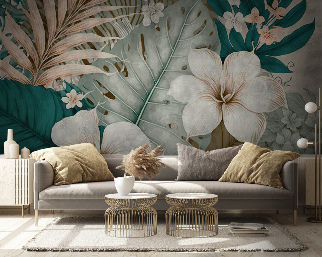 Flores brancas em turquesa — interior 5