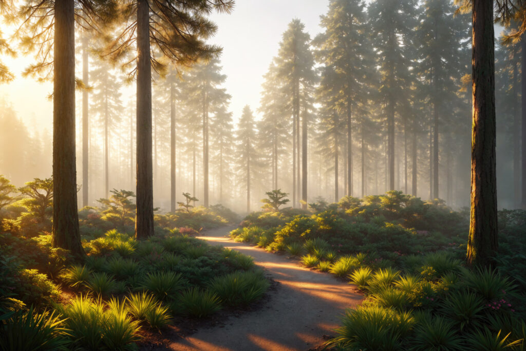 Raios dourados no bosque — design completo
