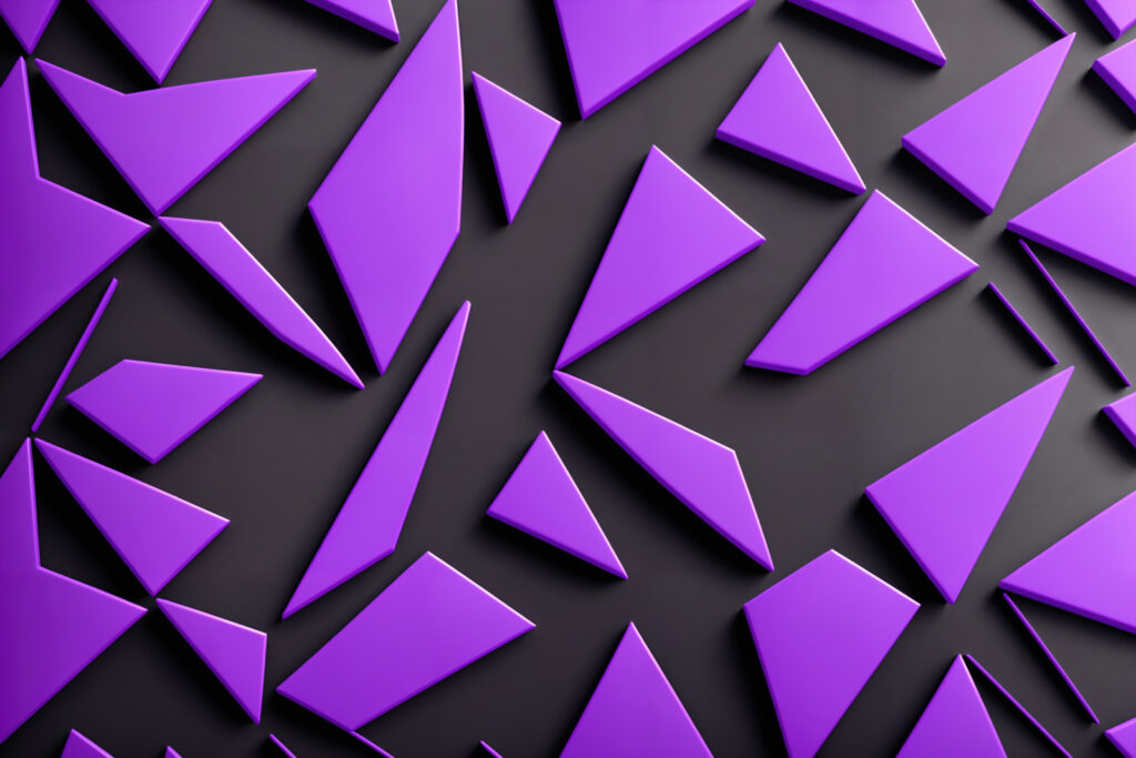 Facetas roxas sobre preto — design completo