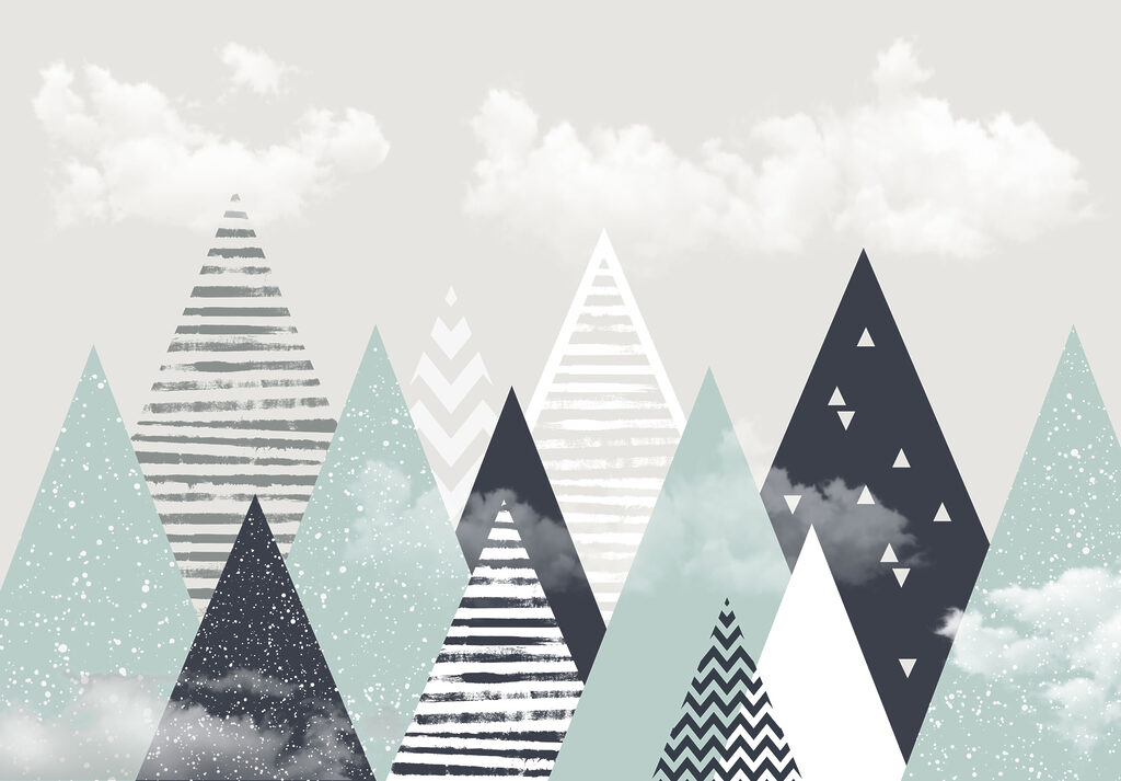 Montanhas riscadas sob nuvens — design completo