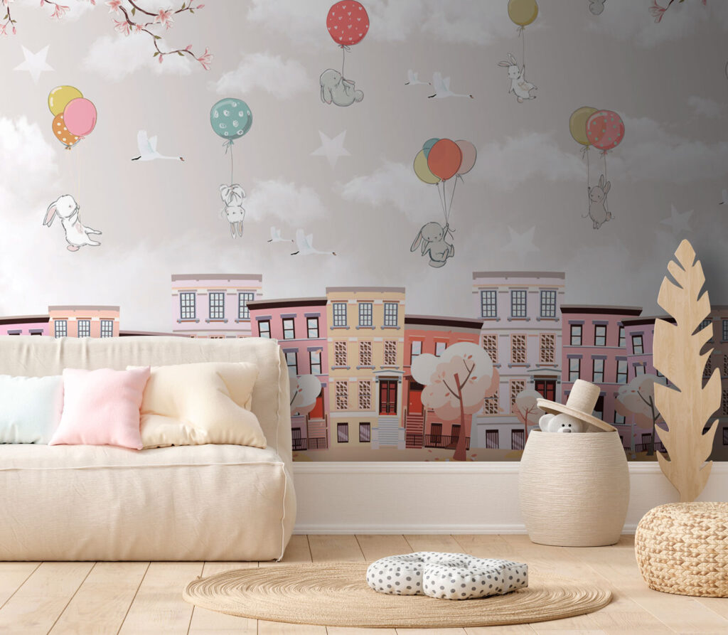 Animais sobre casas pastel — interior 2