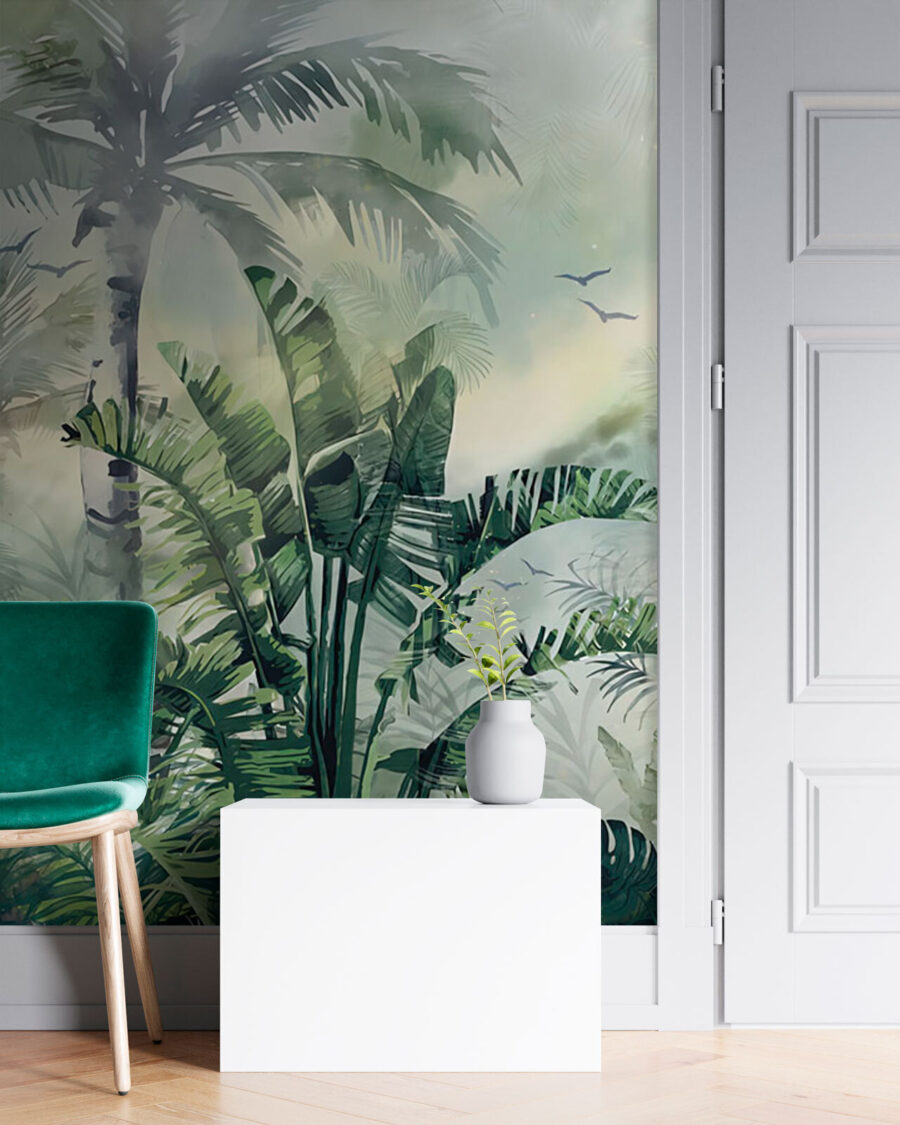Selva em verde suave num interior