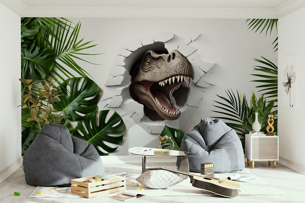 Dinossauro entre folhas verdes — interior 2