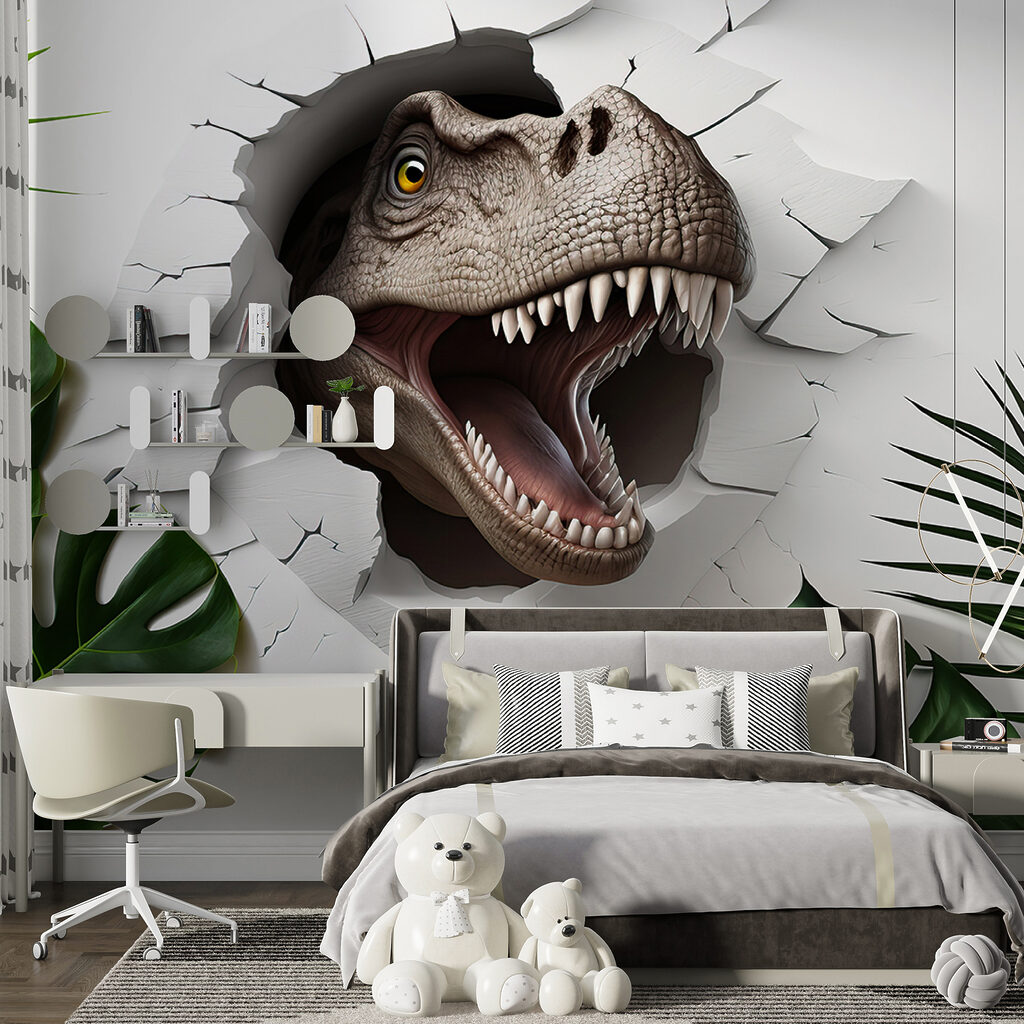 Dinossauro entre folhas verdes — interior 3