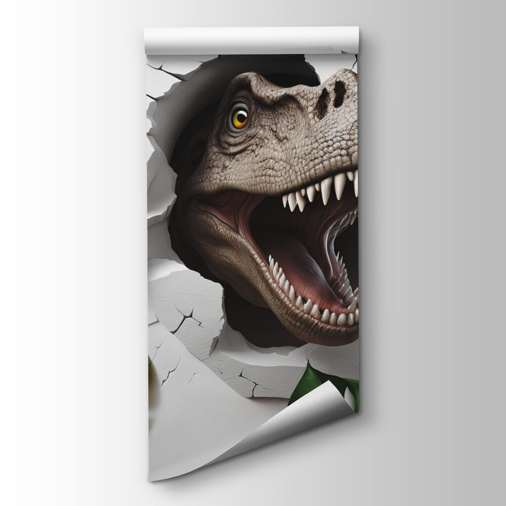 Dinossauro entre folhas verdes — vista do produto