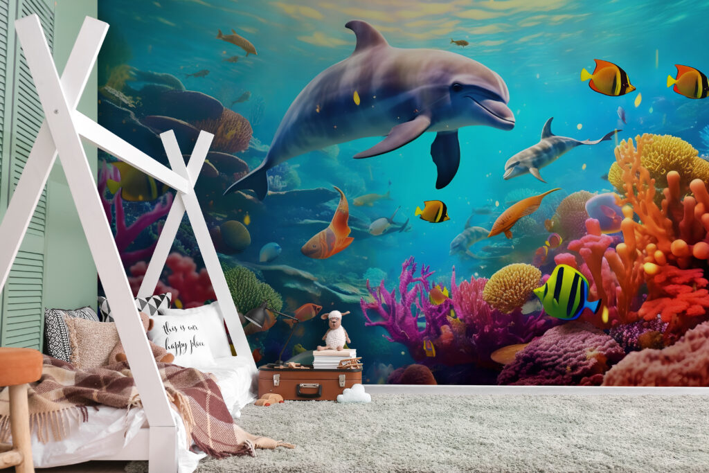 Golfinho entre corais — interior 1