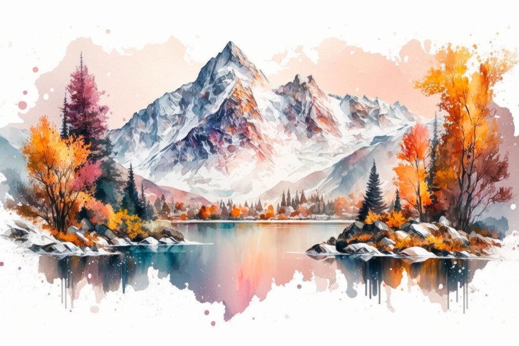 Montanha refletida no lago — design completo