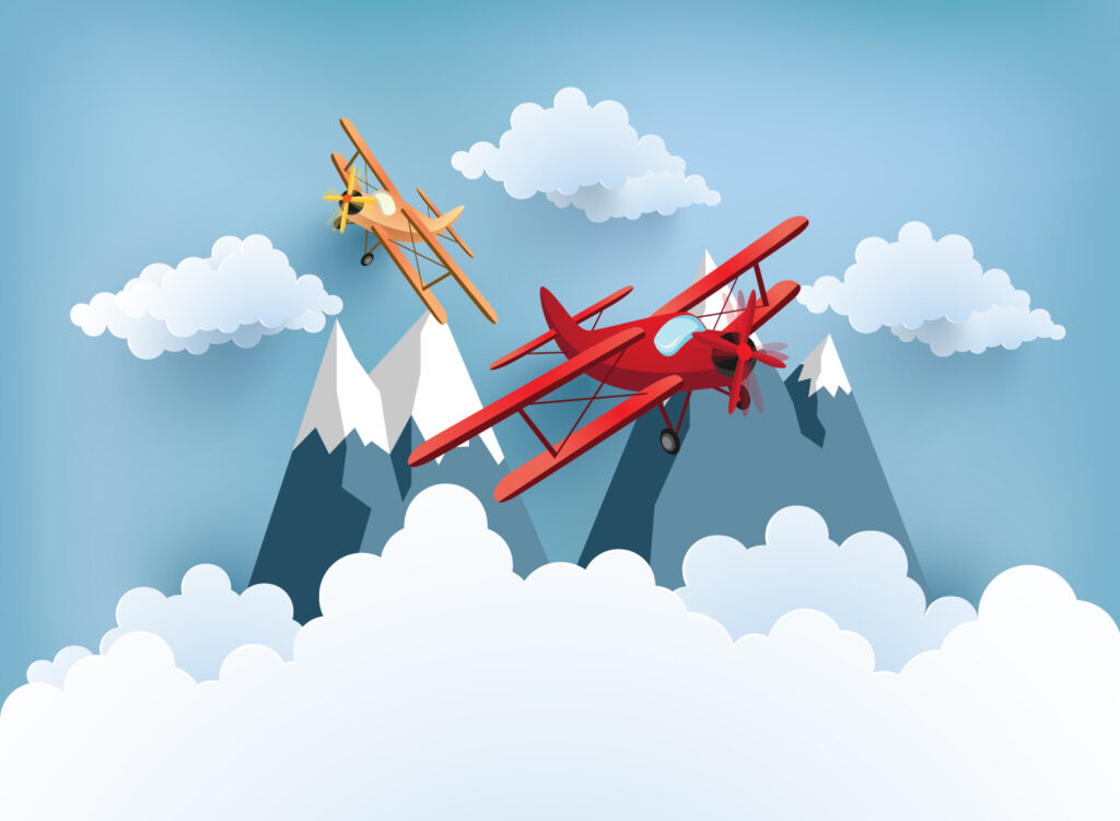 Aviões entre nuvens brancas — design completo