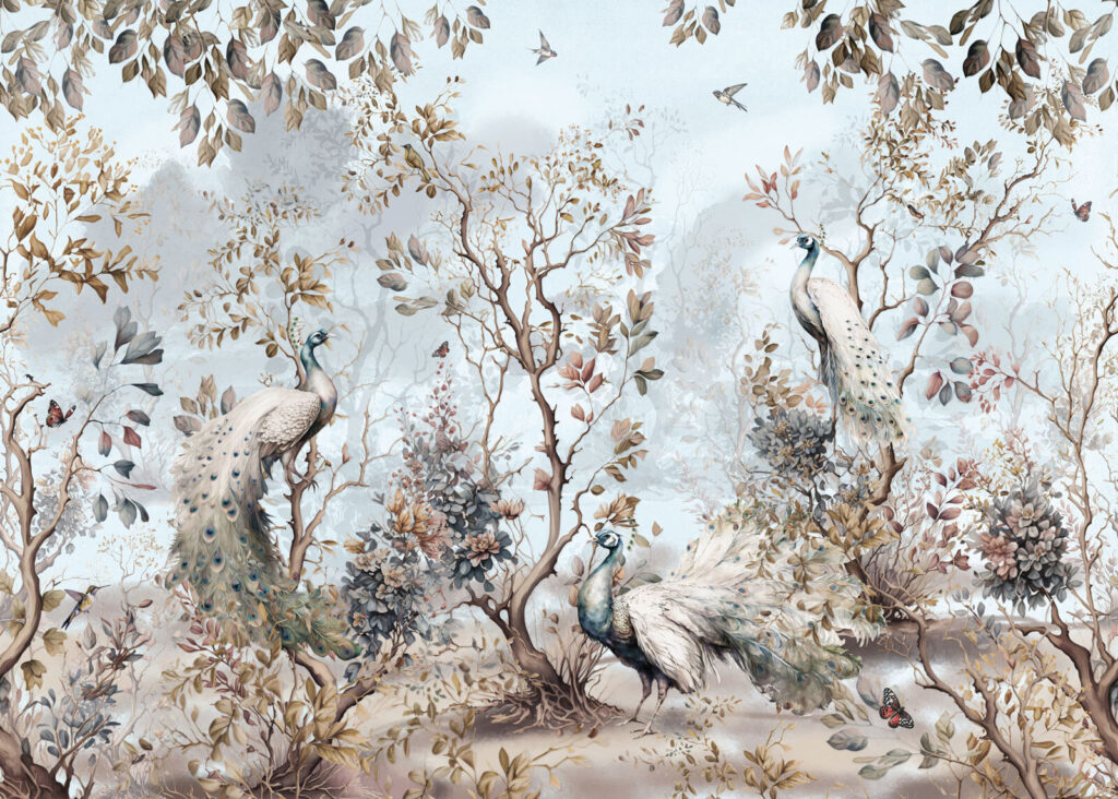Bosque com aves claras — design completo