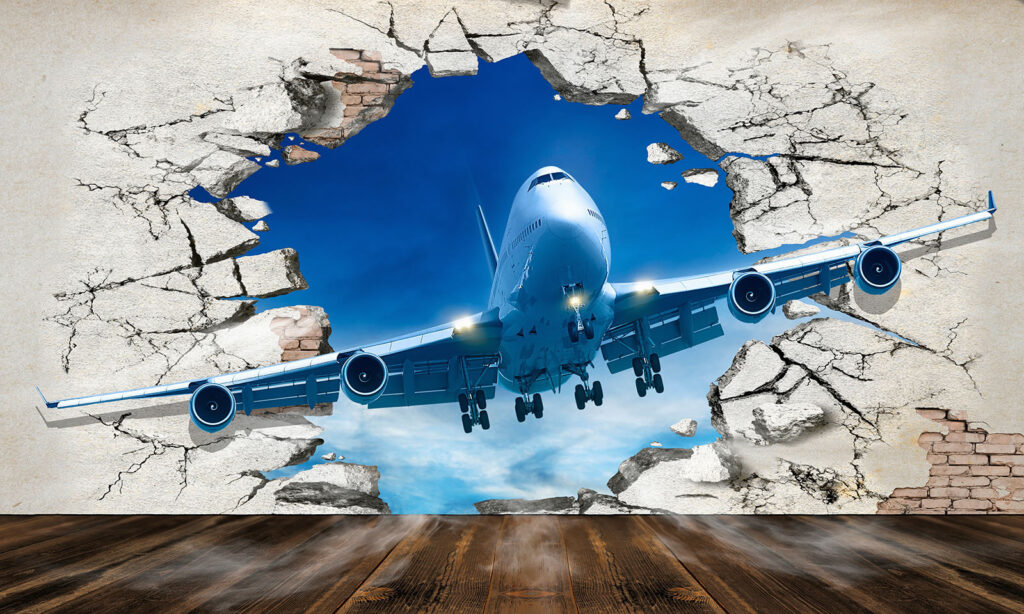 Avião através da parede — design completo