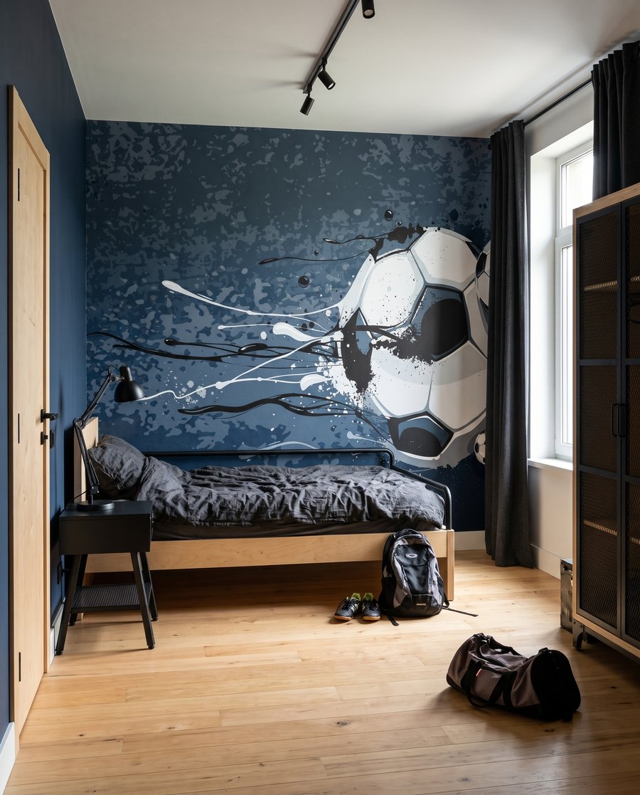 Futebol em azul num interior