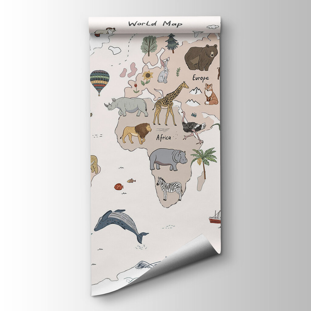 Mapa-múndi com animais — vista do produto