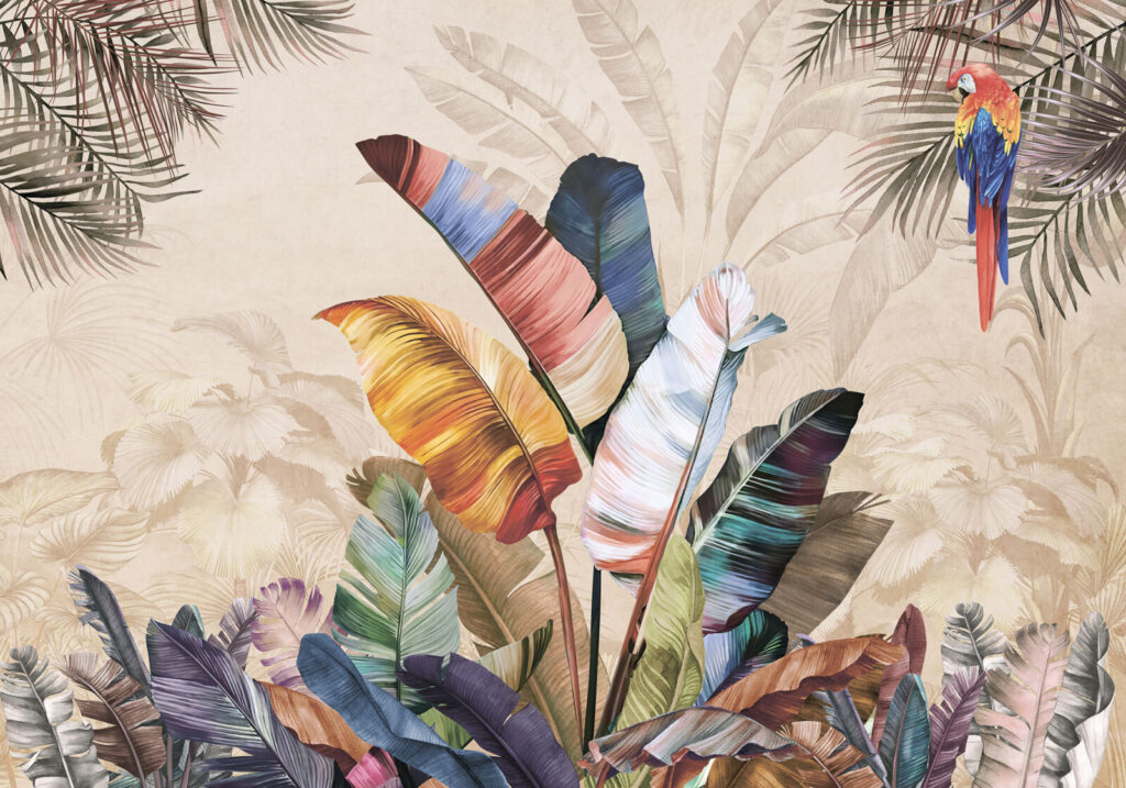Ave rodeada de folhas — design completo