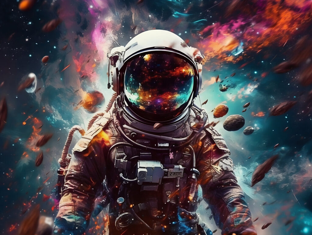 Astronauta numa nébula colorida — design completo