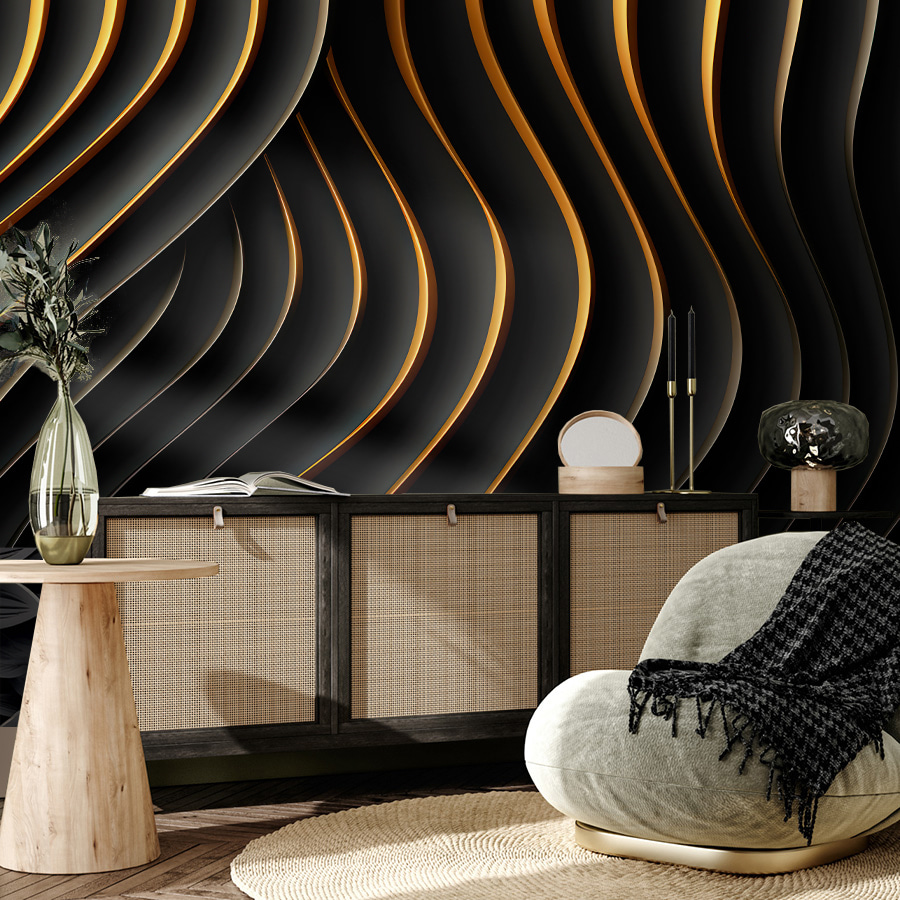 Ondas pretas e douradas — interior 2