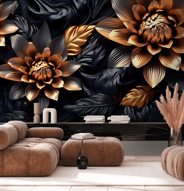 Flores douradas entre folhas — interior 1