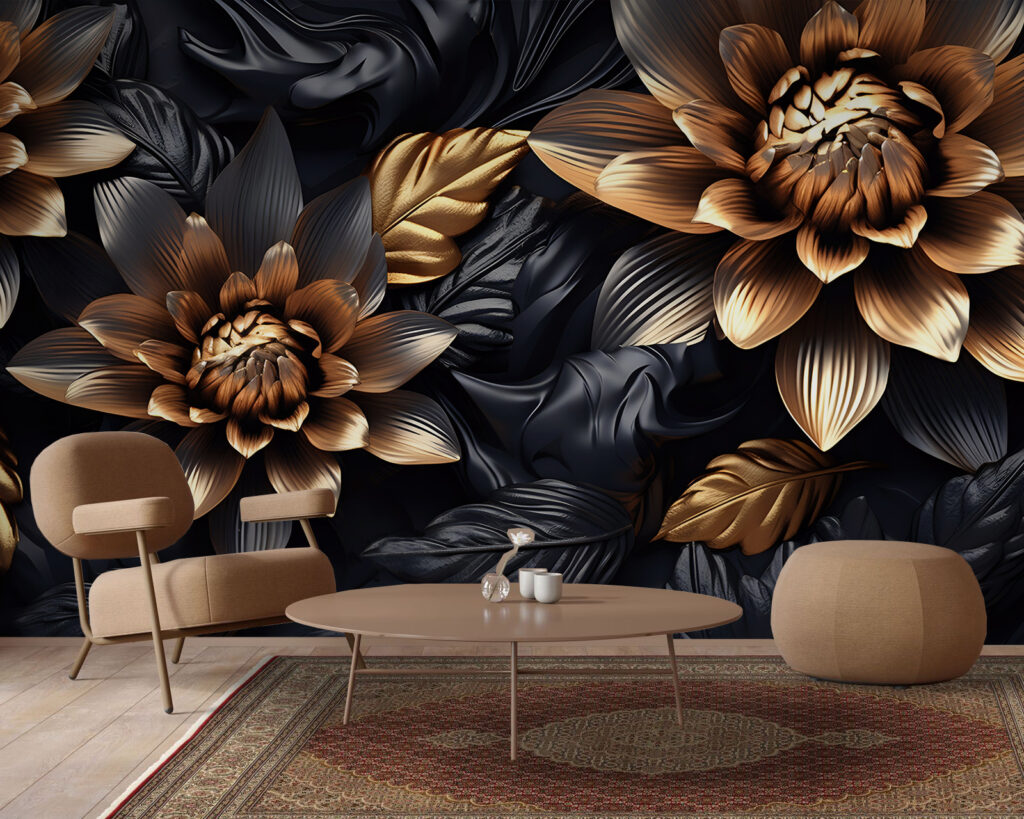 Flores douradas entre folhas — interior 2