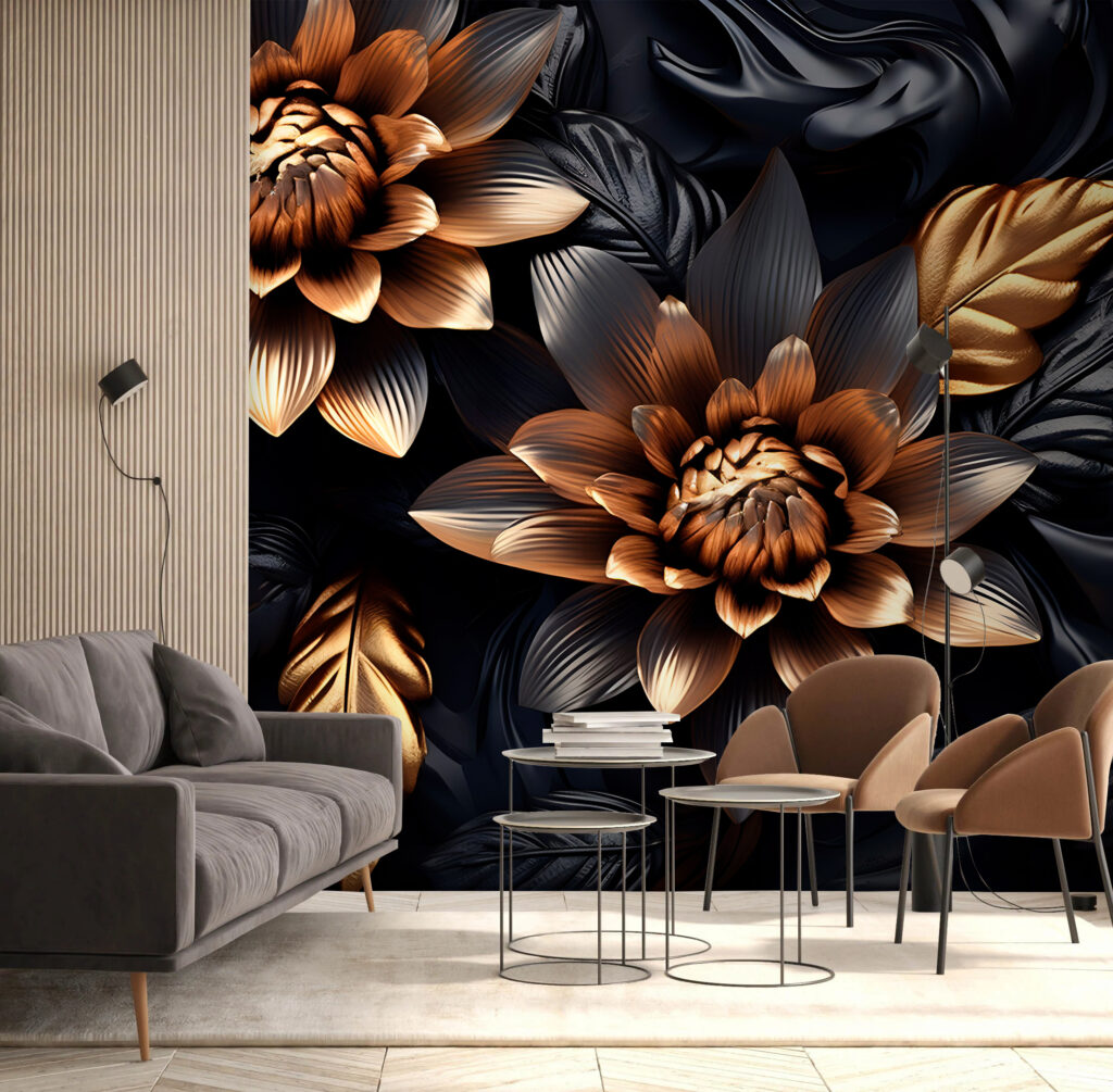 Flores douradas entre folhas — interior 3
