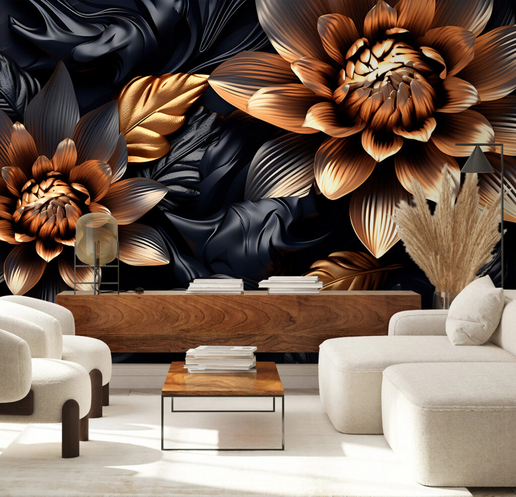 Flores douradas entre folhas — interior 4