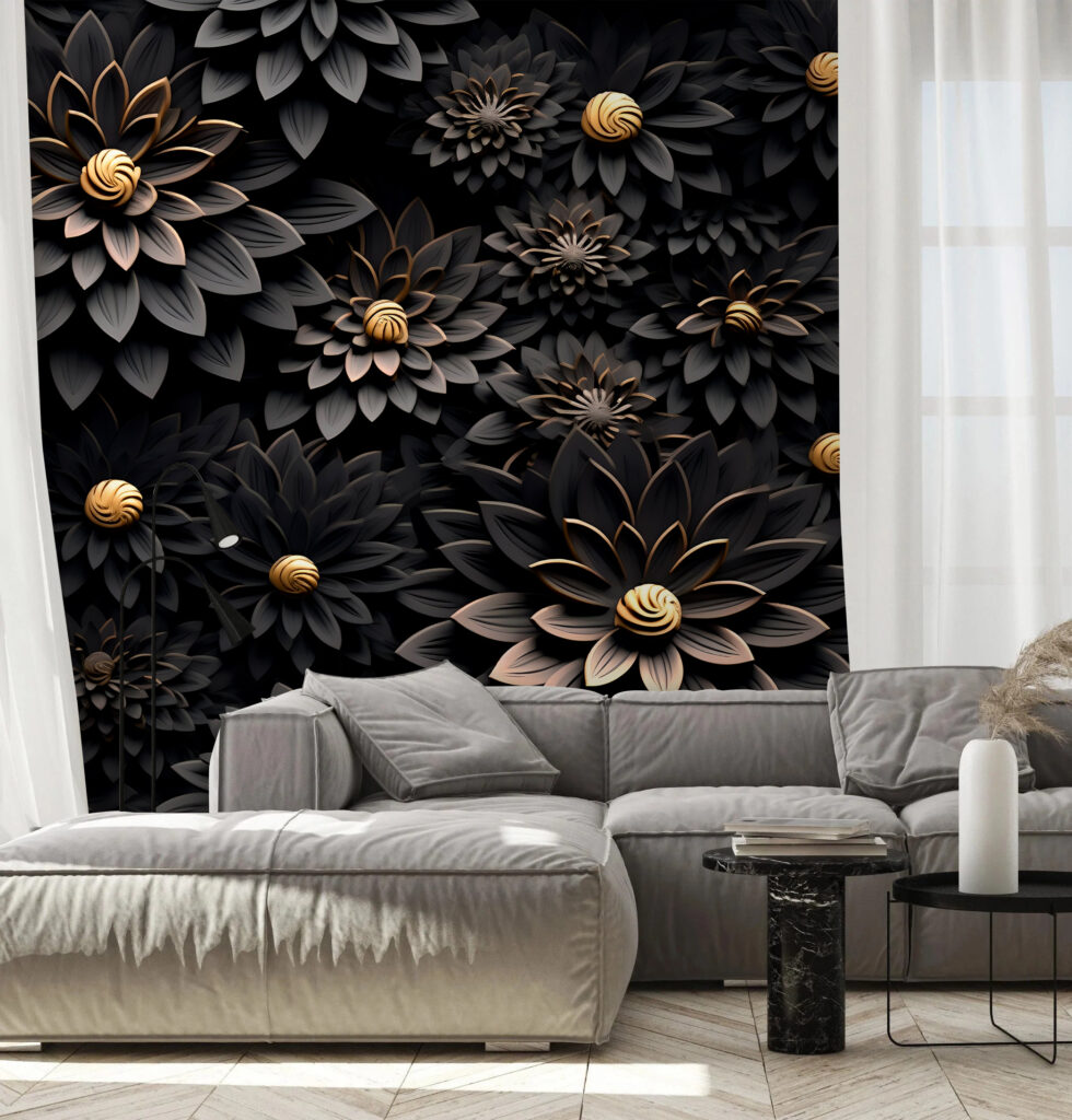 Flores pretas, centros dourados — interior 2