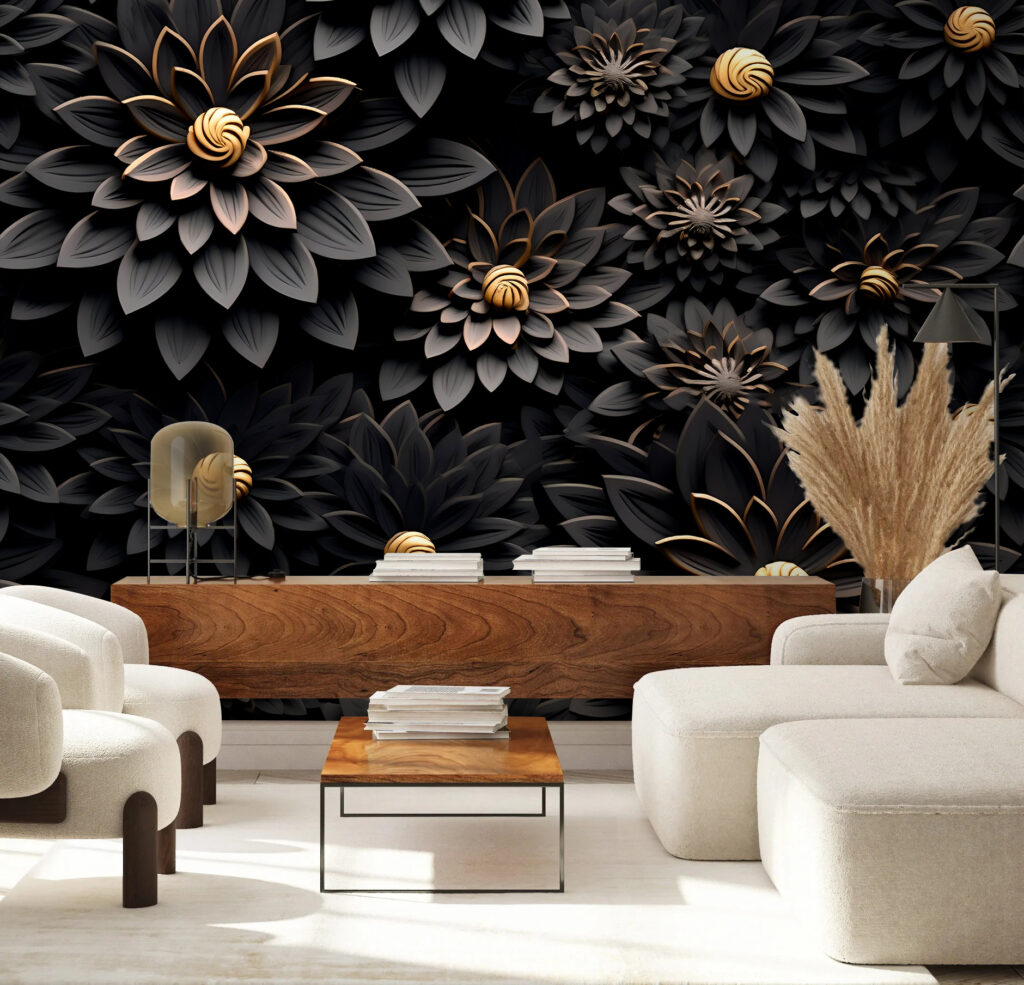 Flores pretas, centros dourados — interior 3