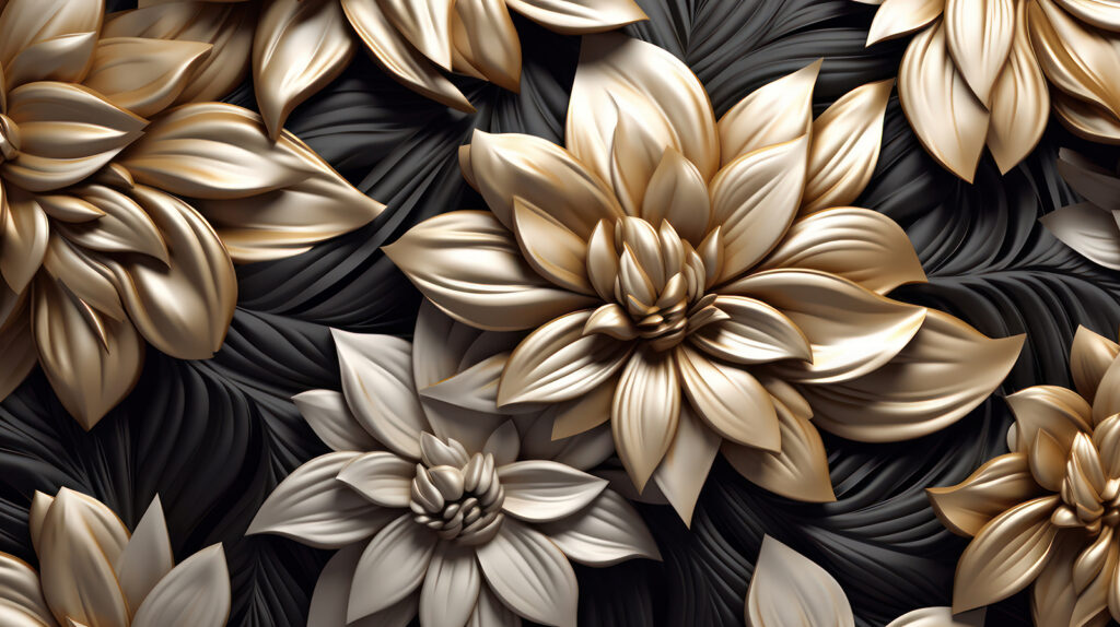 Flores douradas sobre preto — design completo