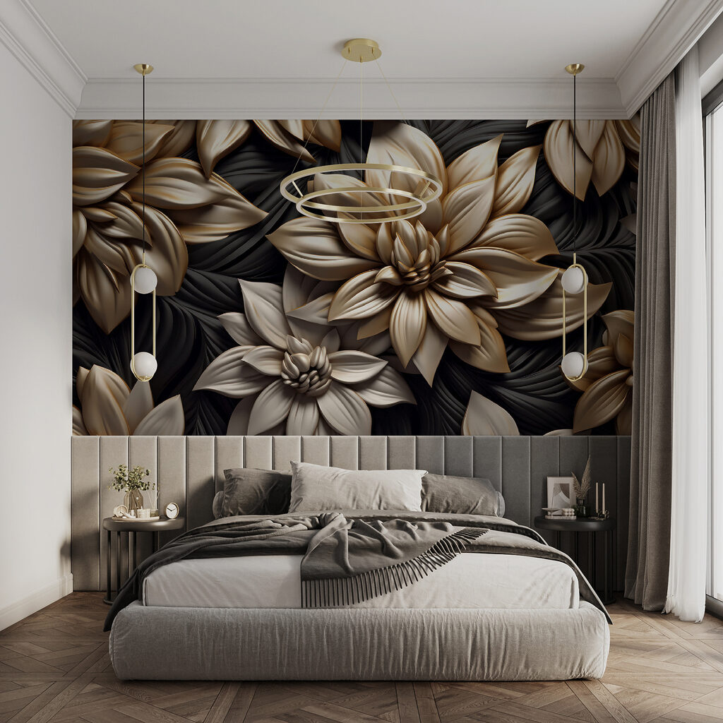Flores douradas sobre preto — interior 4