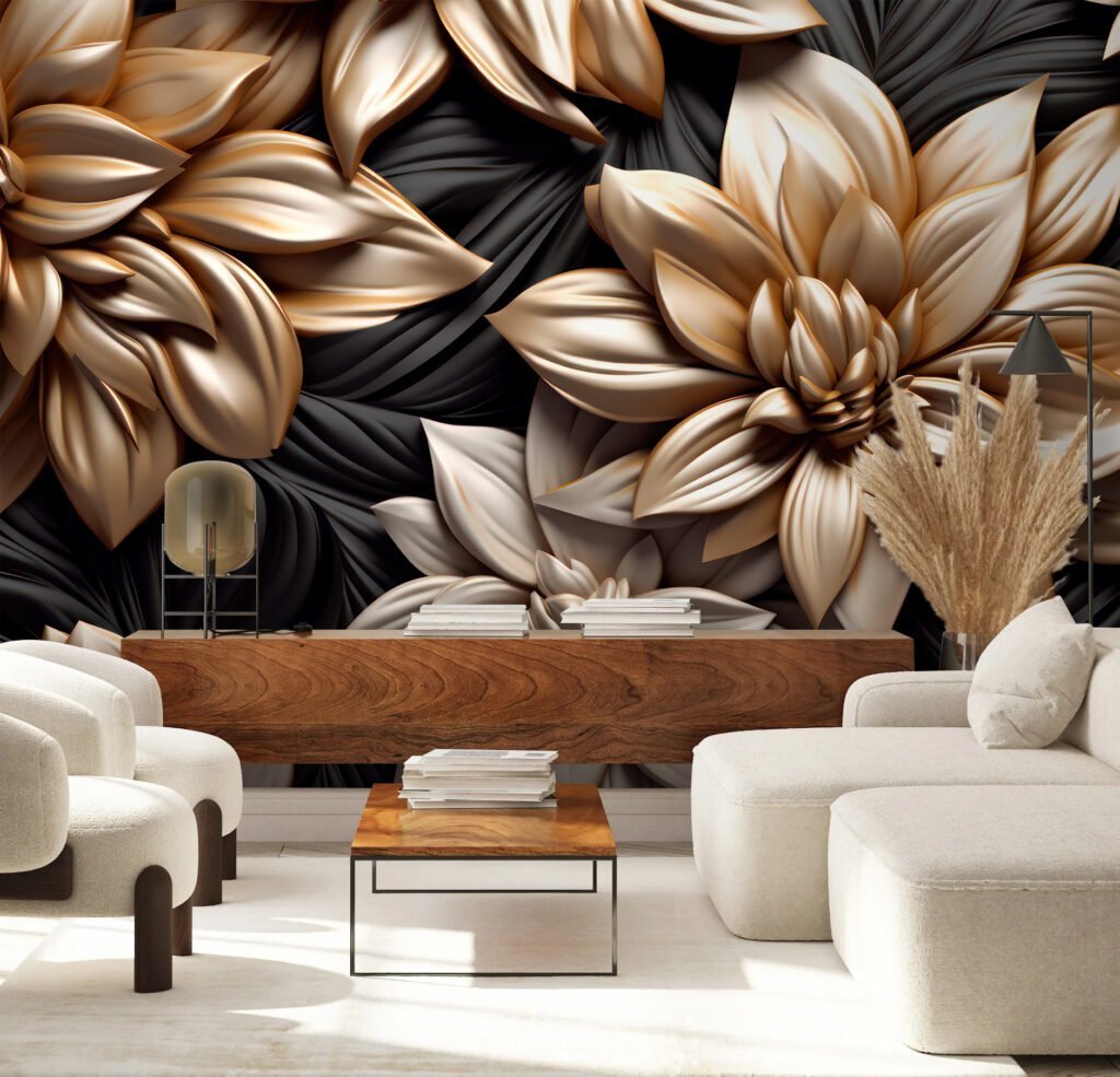Flores douradas sobre preto — interior 1