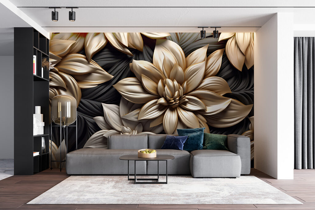 Flores douradas sobre preto — interior 5