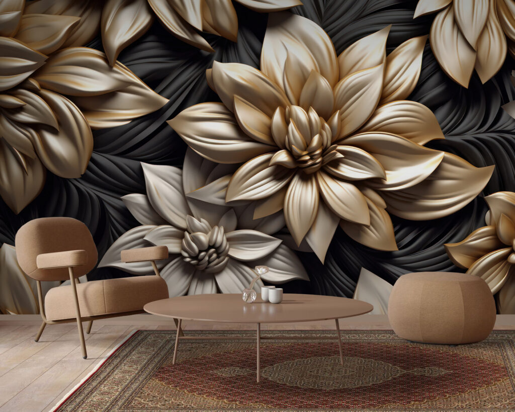 Flores douradas sobre preto — interior 3