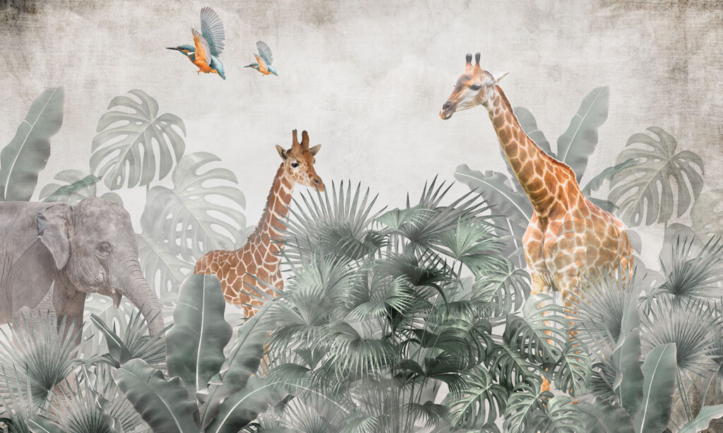 Girafas entre palmeiras — design completo