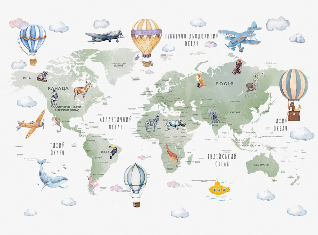 Balões sobre mapa-múndi — design completo