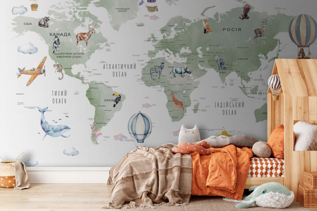 Balões sobre mapa-múndi — interior 3