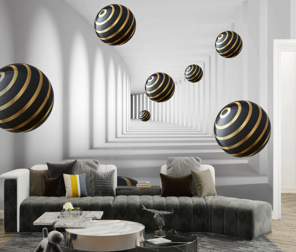 Esferas com anéis dourados — interior 4