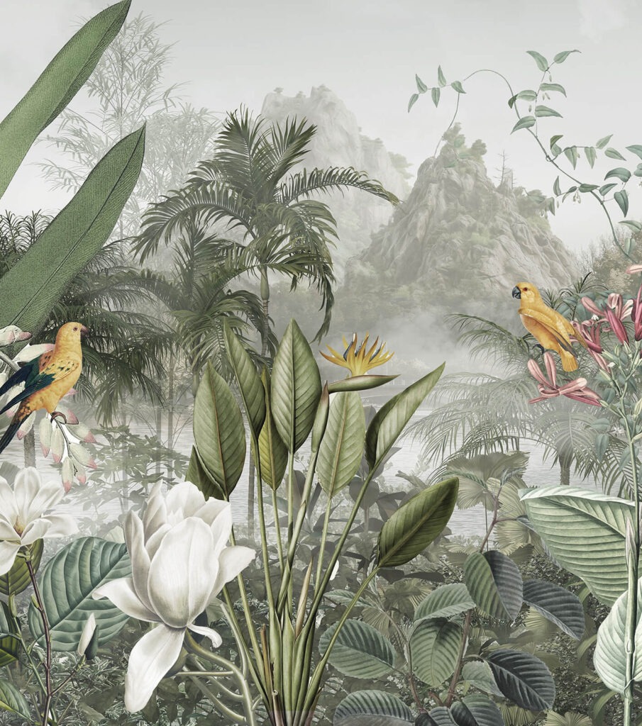 Flores na selva enevoada — design completo