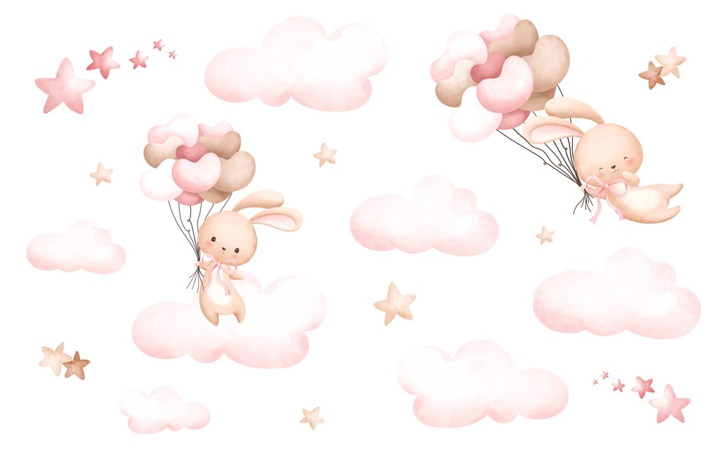 Coelhinhos sobre nuvens cor-de-rosa — design completo