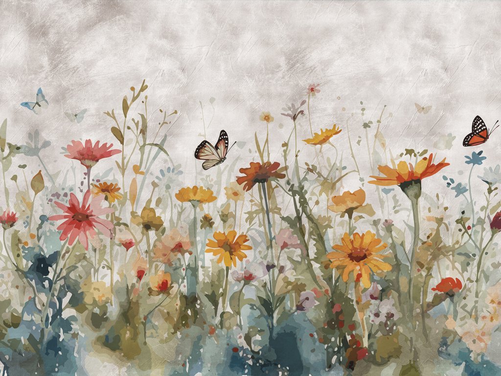 Borboletas sobre flores silvestres — design completo
