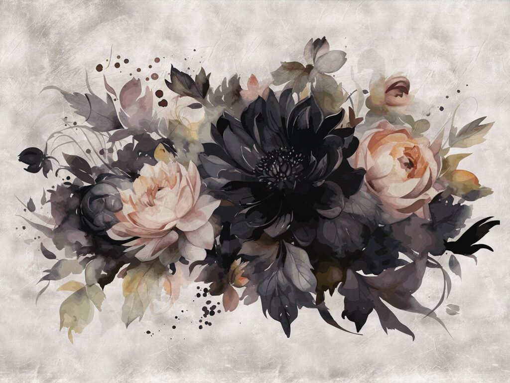 Flores escuras sobre branco — design completo