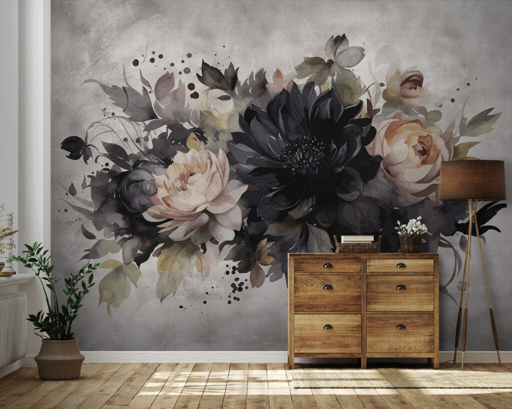Flores escuras sobre branco — interior 1