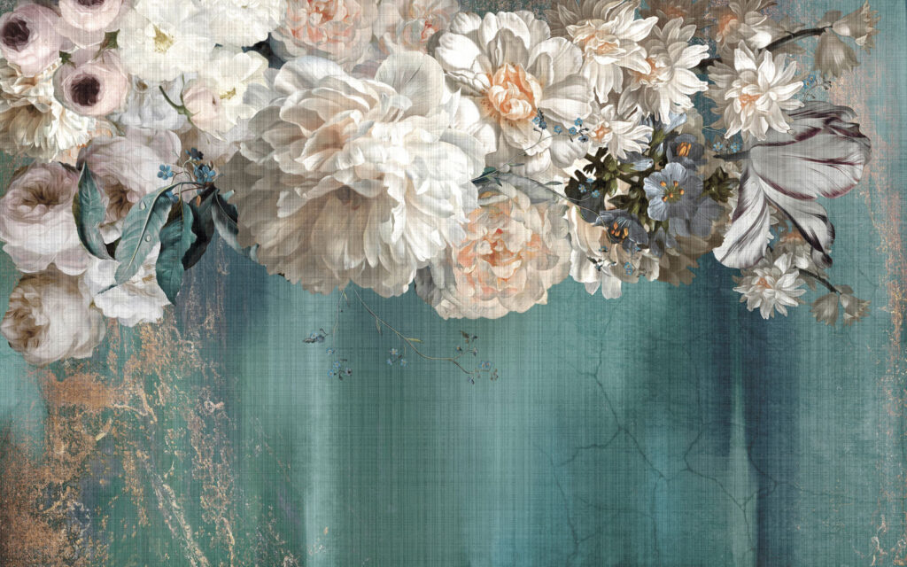 Flores brancas sobre tinta — design completo