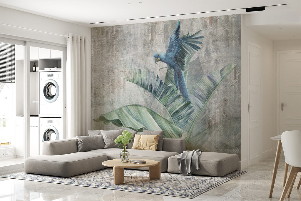 Arara azul sobre folhas — interior 5