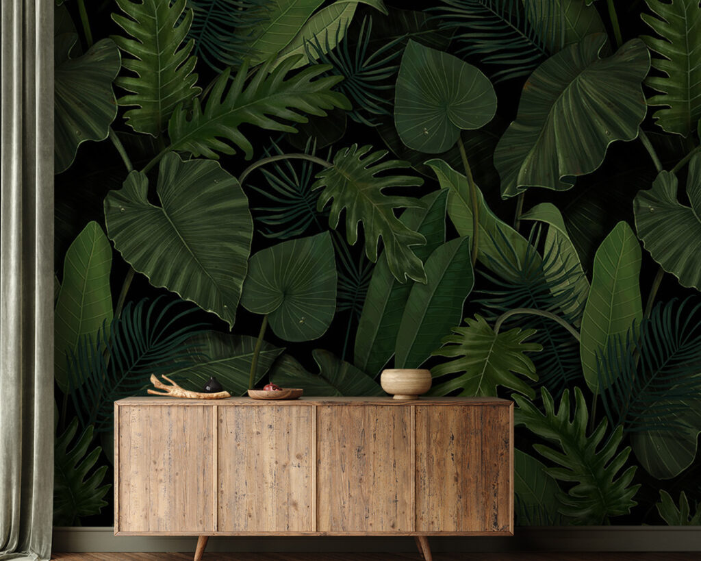Folhas grandes em verde-floresta — interior 1