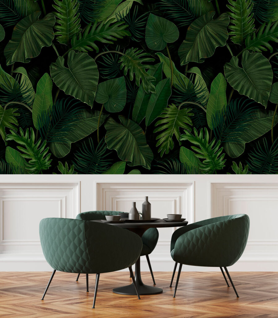 Folhas grandes em verde-floresta — interior 3
