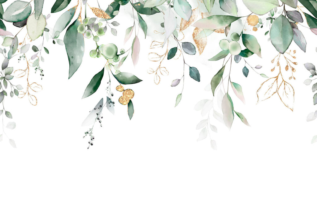 Folhagem sobre branco — design completo
