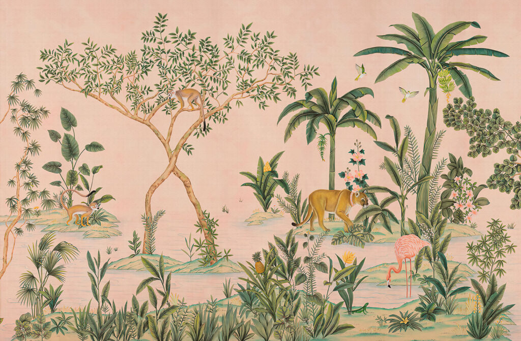 Felino entre folhagem tropical — design completo