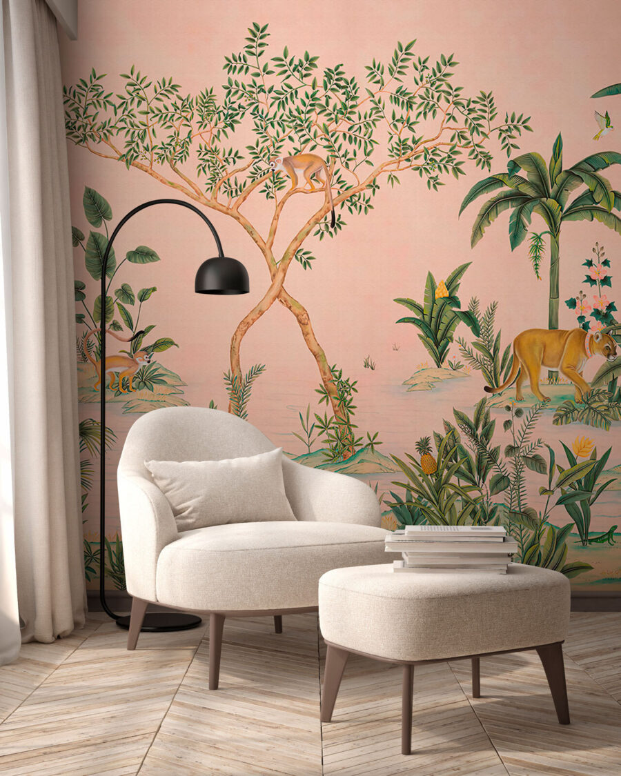 Felino entre folhagem tropical — interior 2