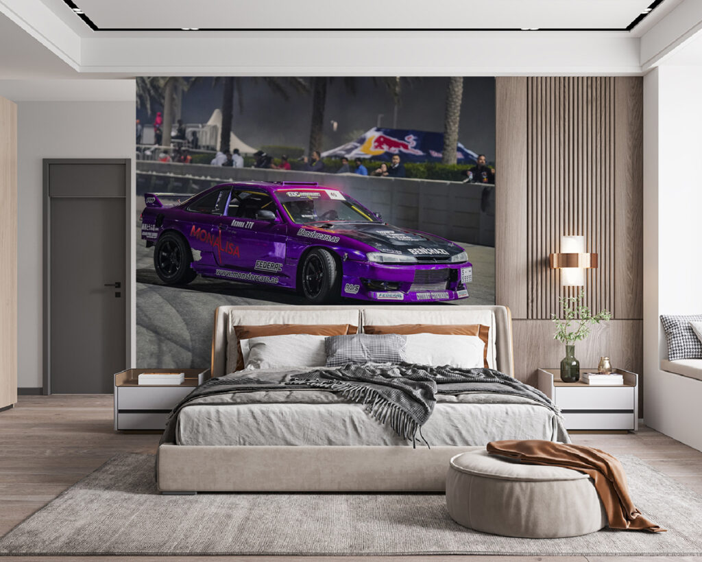 Carro roxo em derrapagem — interior 2